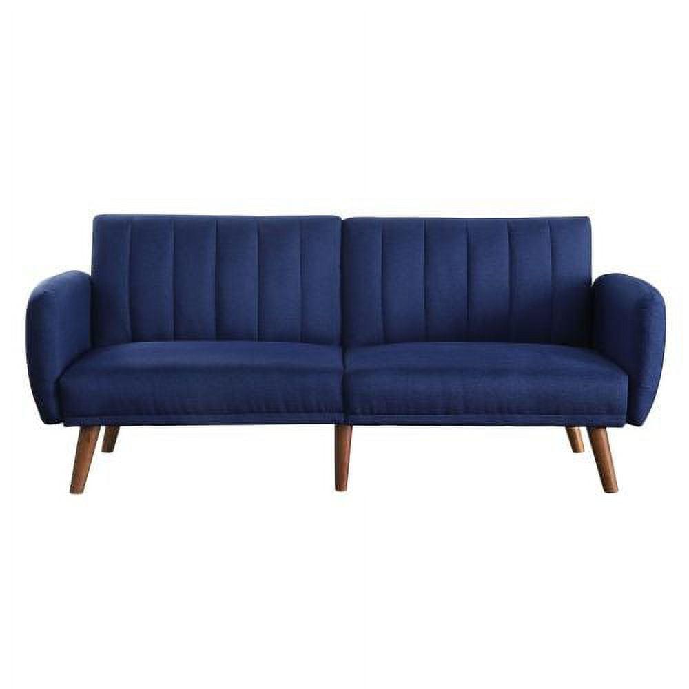 Blue Tufted Fabric Split Back Sleeper Sofa with Wood Legs