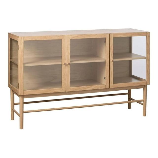 Modern 3-Door Glass Panel Sideboard - Natural Oak