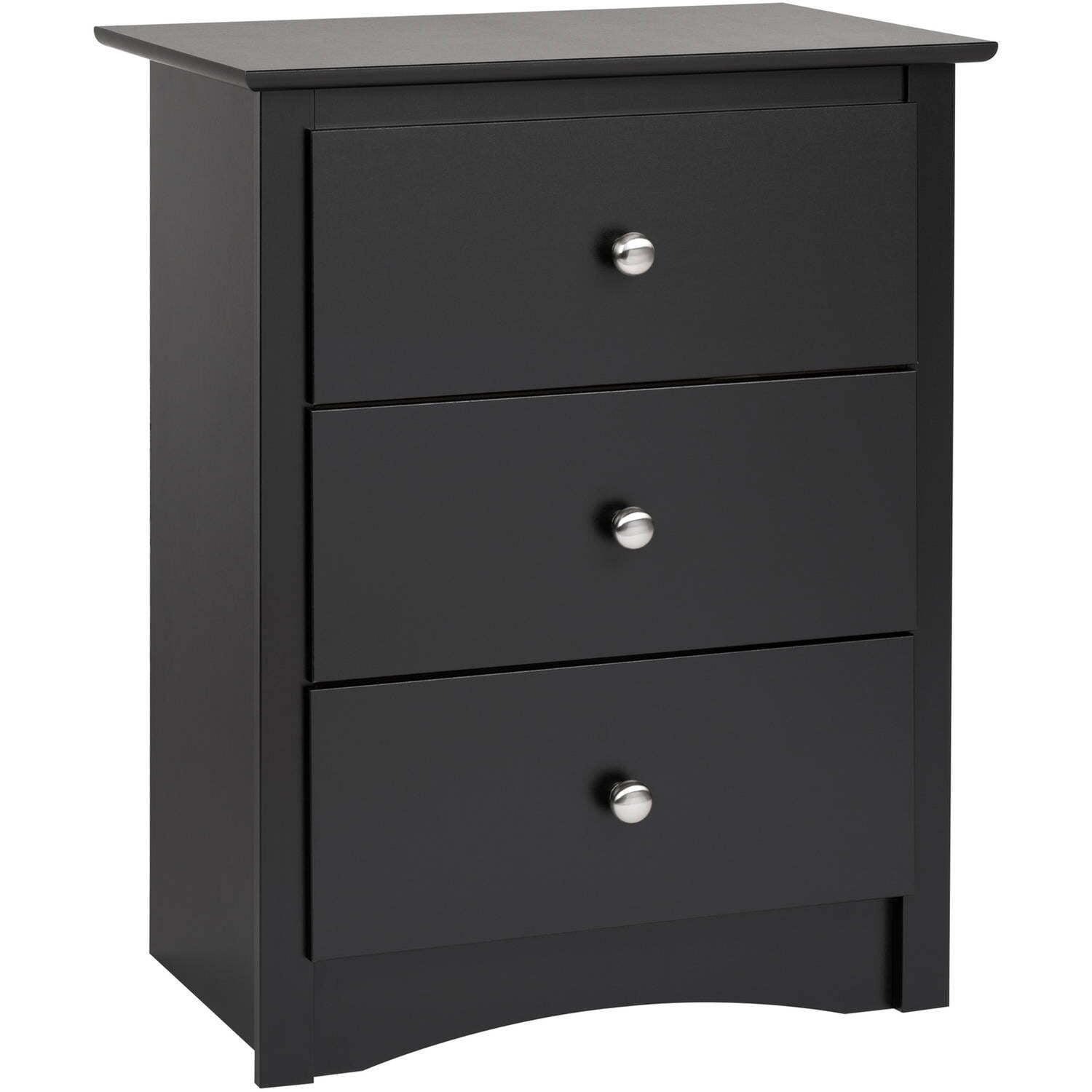 Black 3-Drawer Modern Nightstand with Nickel Knobs