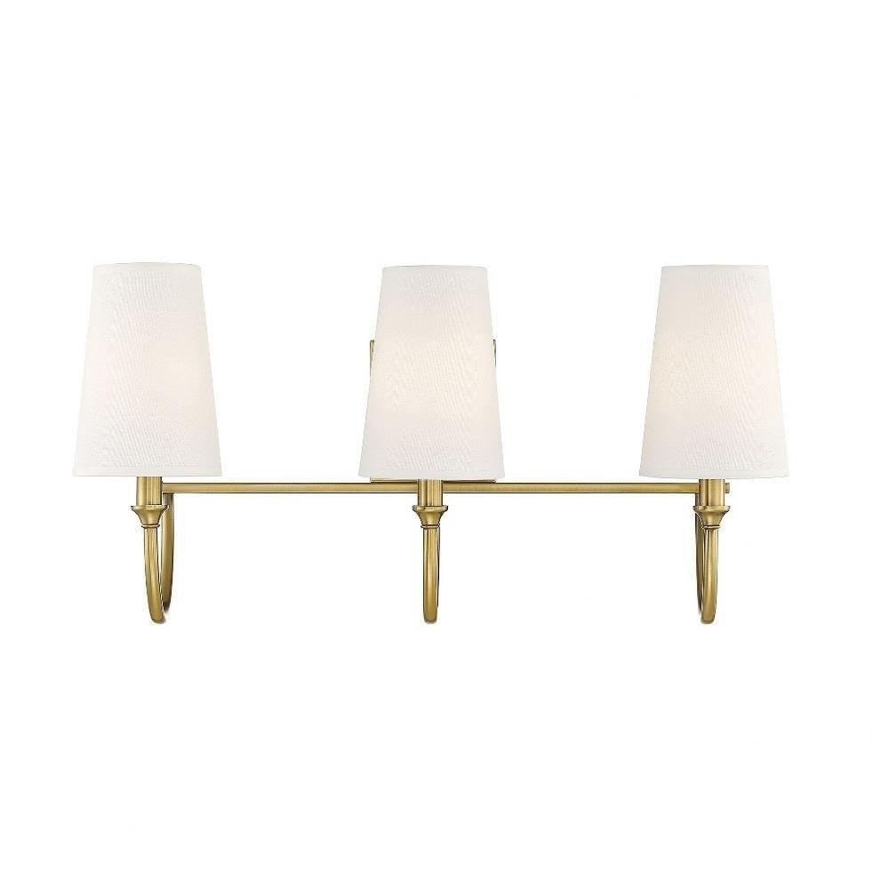 Modern 3-Light Bath Bar Vanity Light with Cone Shaped Fabric Shade 24 inches W X 12 inches H-Warm Brass Finish Bailey Street Home 159-Bel-4167325