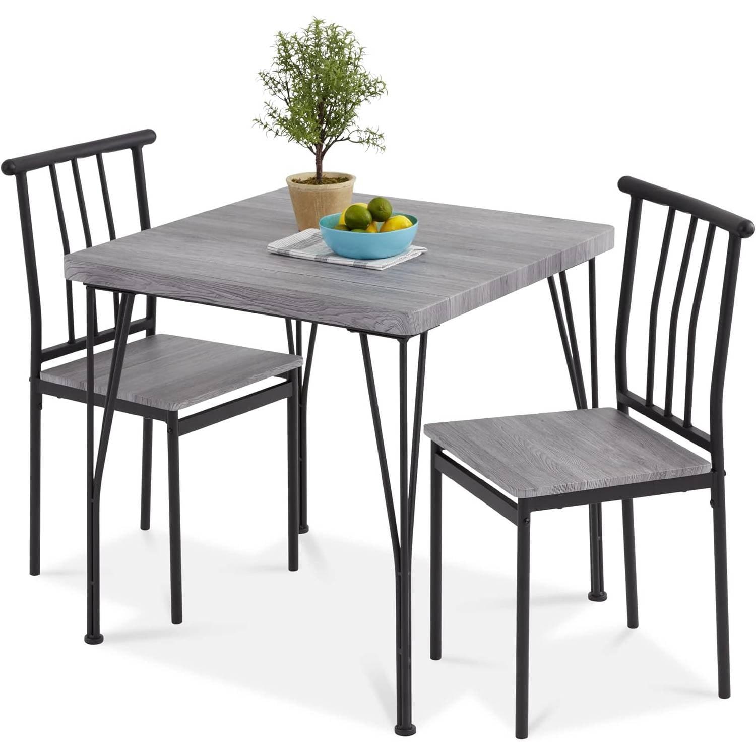 Best Choice Products 3-Piece Indoor Metal Wood Square Dining Table, Furniture Set w/ 2 Chairs