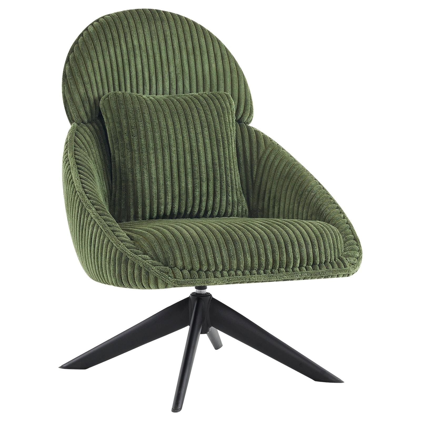 Furniliving Swivel Accent Chair with Pillow Corduroy Comfy Lounge Chair Lazy Chair for Living Room/Bedroom, Green