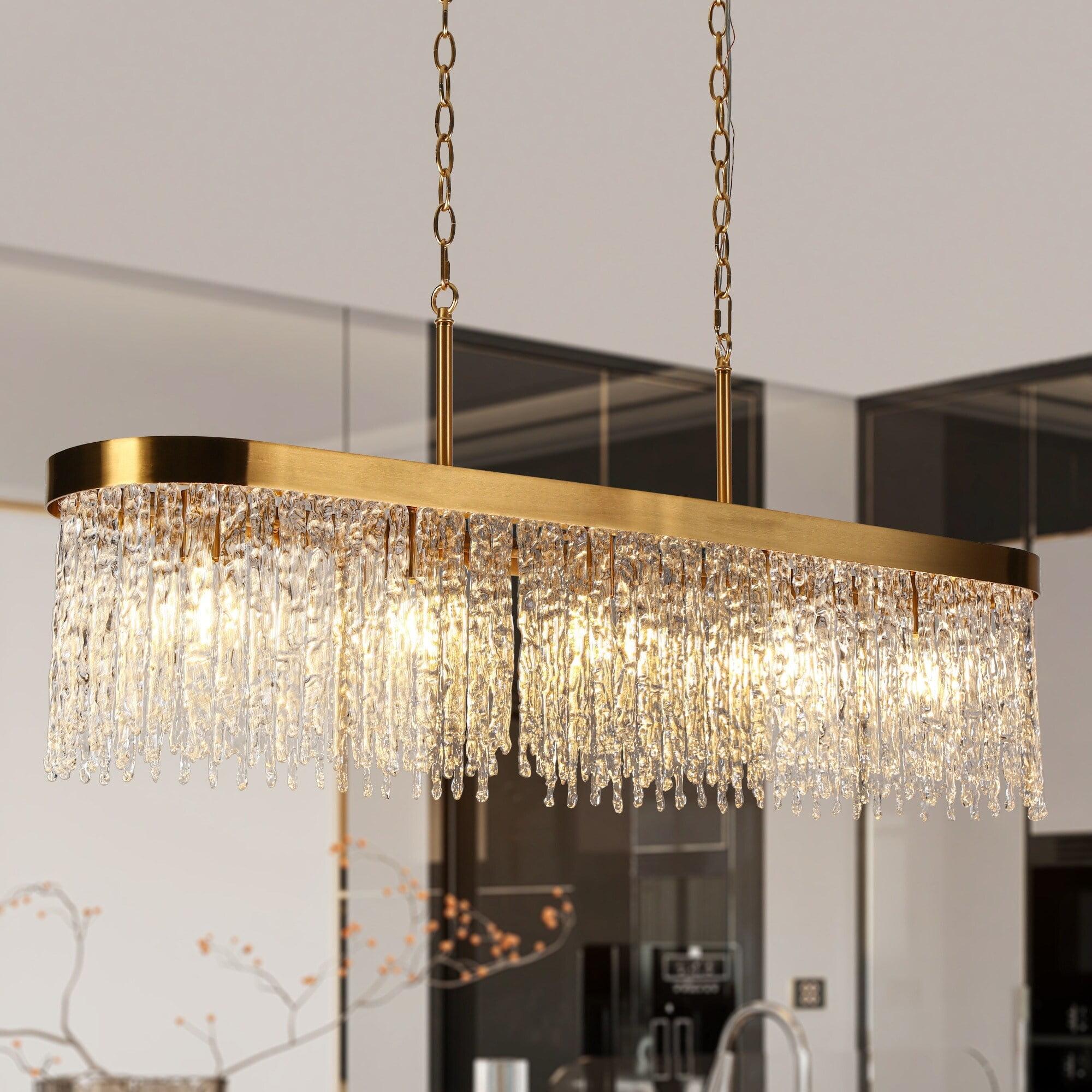 Gold and Clear Glass 5-Light Kitchen Island Chandelier