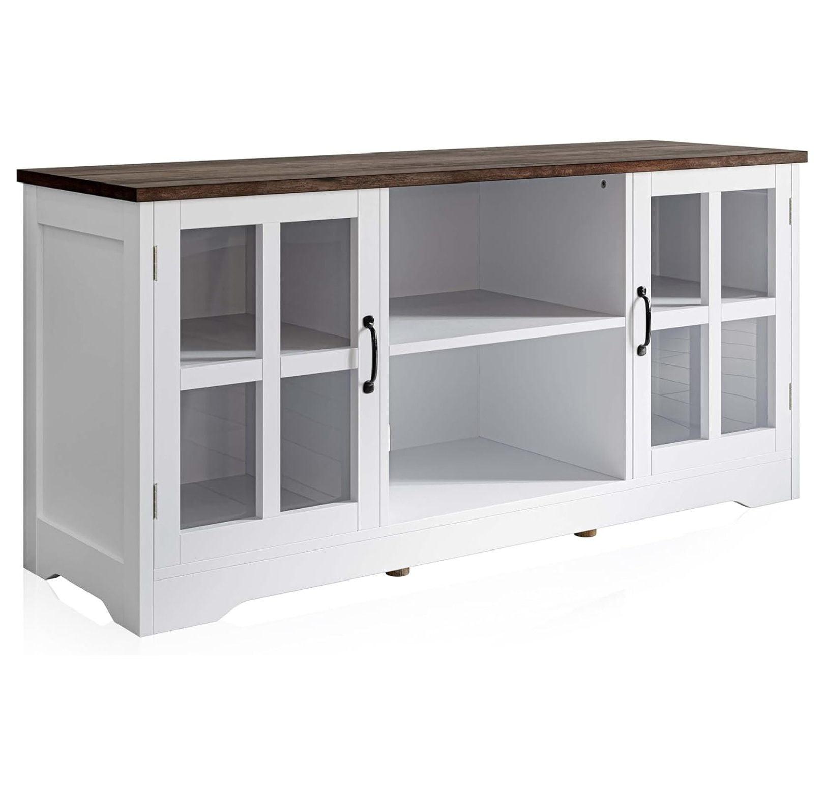 BELLEZE Modern 52 Inch Traditional TV Stand & Media Entertainment Center Console Table for TVs up to 55 Inch or Sideboard Buffet with Wood Glass Storage Cabinets - Cori (White)