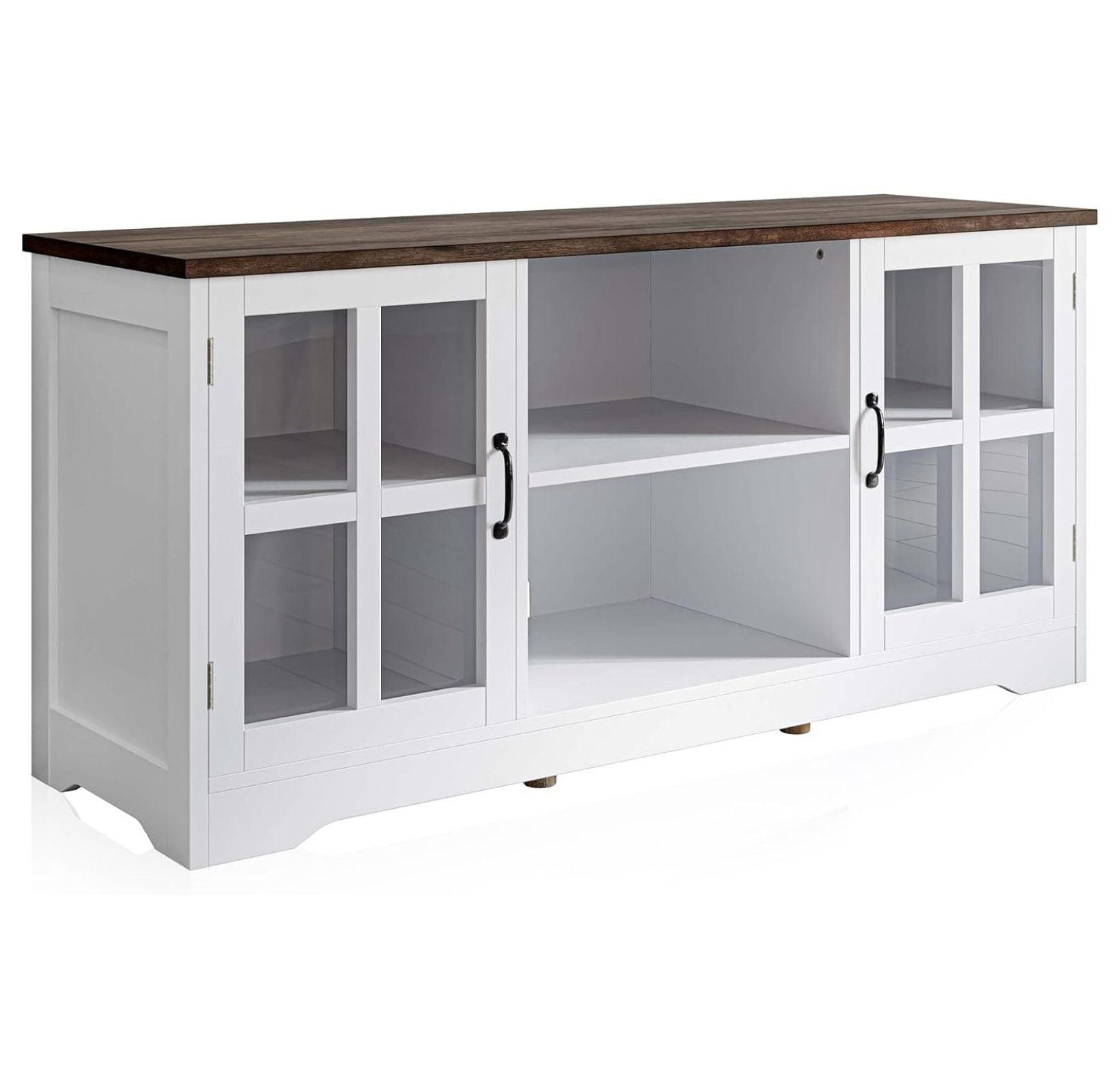 BELLEZE Modern 52 Inch Traditional TV Stand & Media Entertainment Center Console Table for TVs up to 55 Inch or Sideboard Buffet with Wood Glass Storage Cabinets - Cori (White)