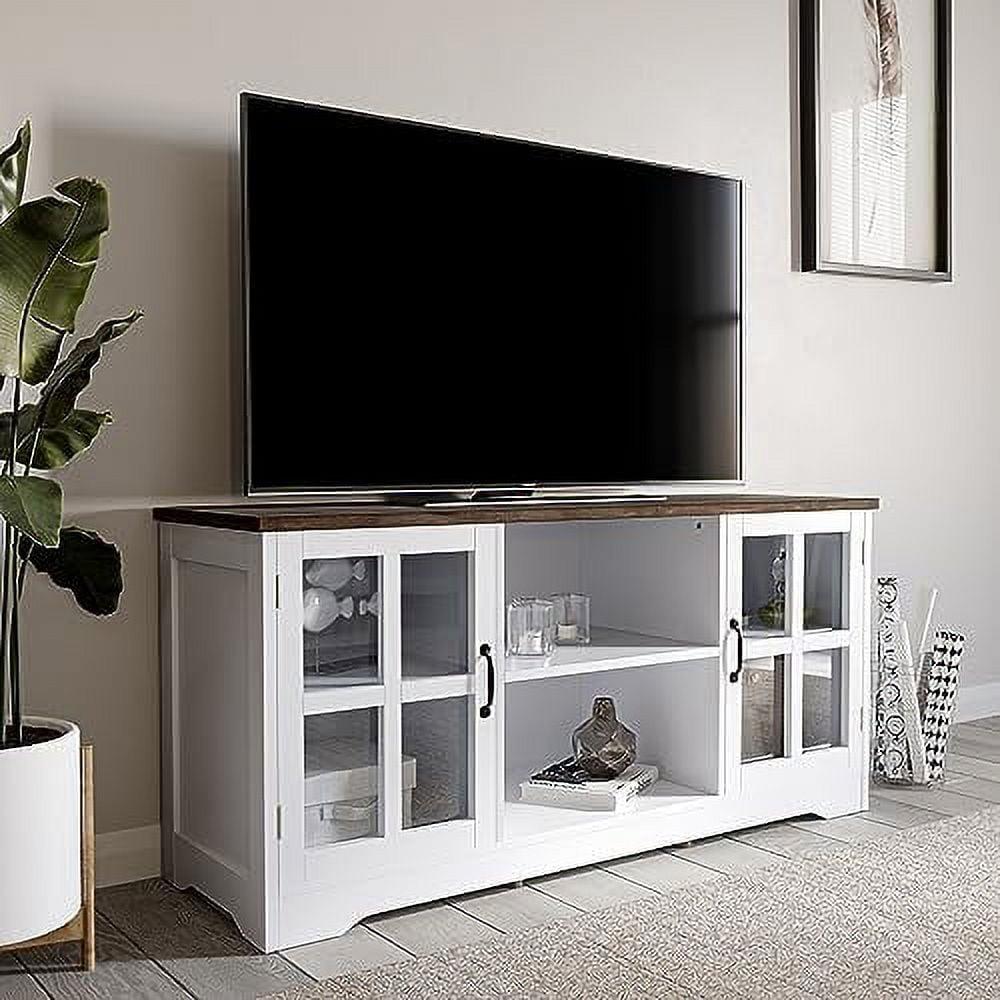 BELLEZE Modern 52 Inch Traditional TV Stand & Media Entertainment Center Console Table for TVs up to 55 Inch or Sideboard Buffet with Wood Glass Storage Cabinets - Cori (White)