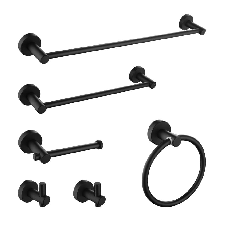 Matte Black Aluminum 6-Piece Wall-Mounted Bathroom Towel Rack Set