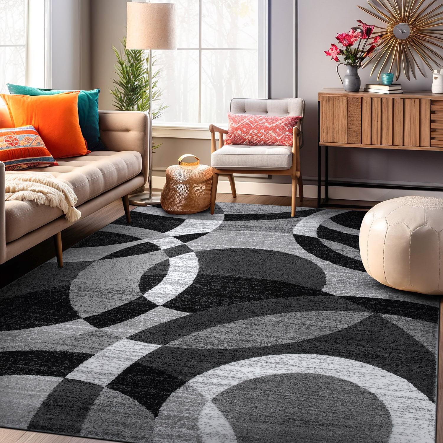 World Rug Gallery Geometric Circles Gray 7'10" x 10'2" Indoor Area Rug