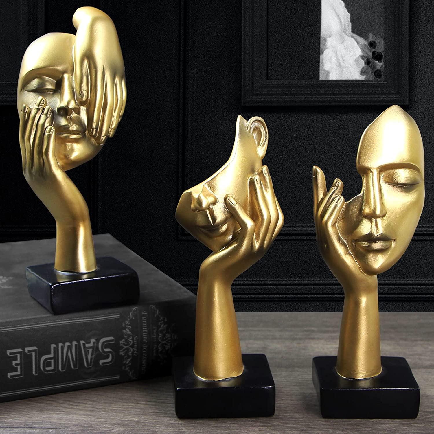 Golden Resin Abstract Thinker Statue Set for Home Office Decor