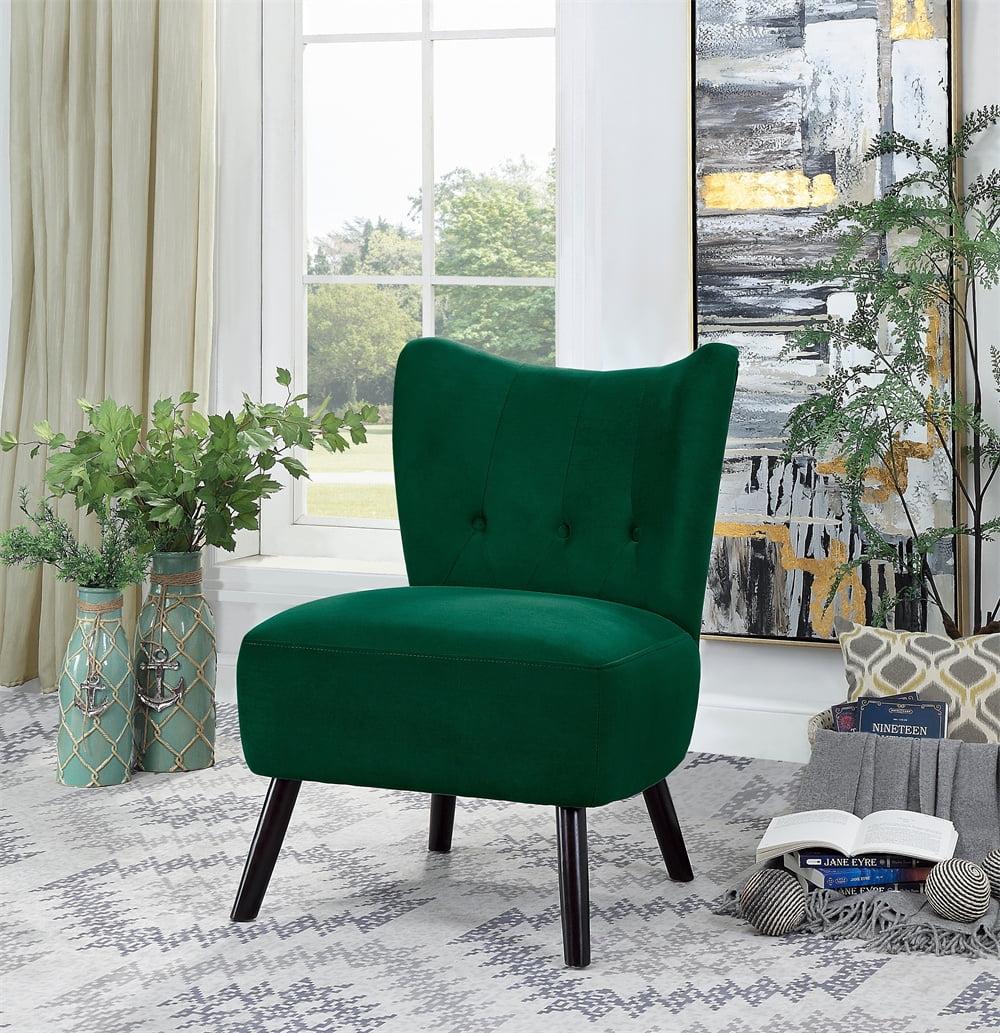 Imani Contemporary Green Velvet Accent Chair with Wood Legs