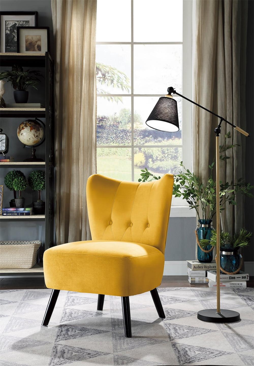 Homelegance Imani Mid Century Modern Velvet Accent Upholstered Chair, Yellow