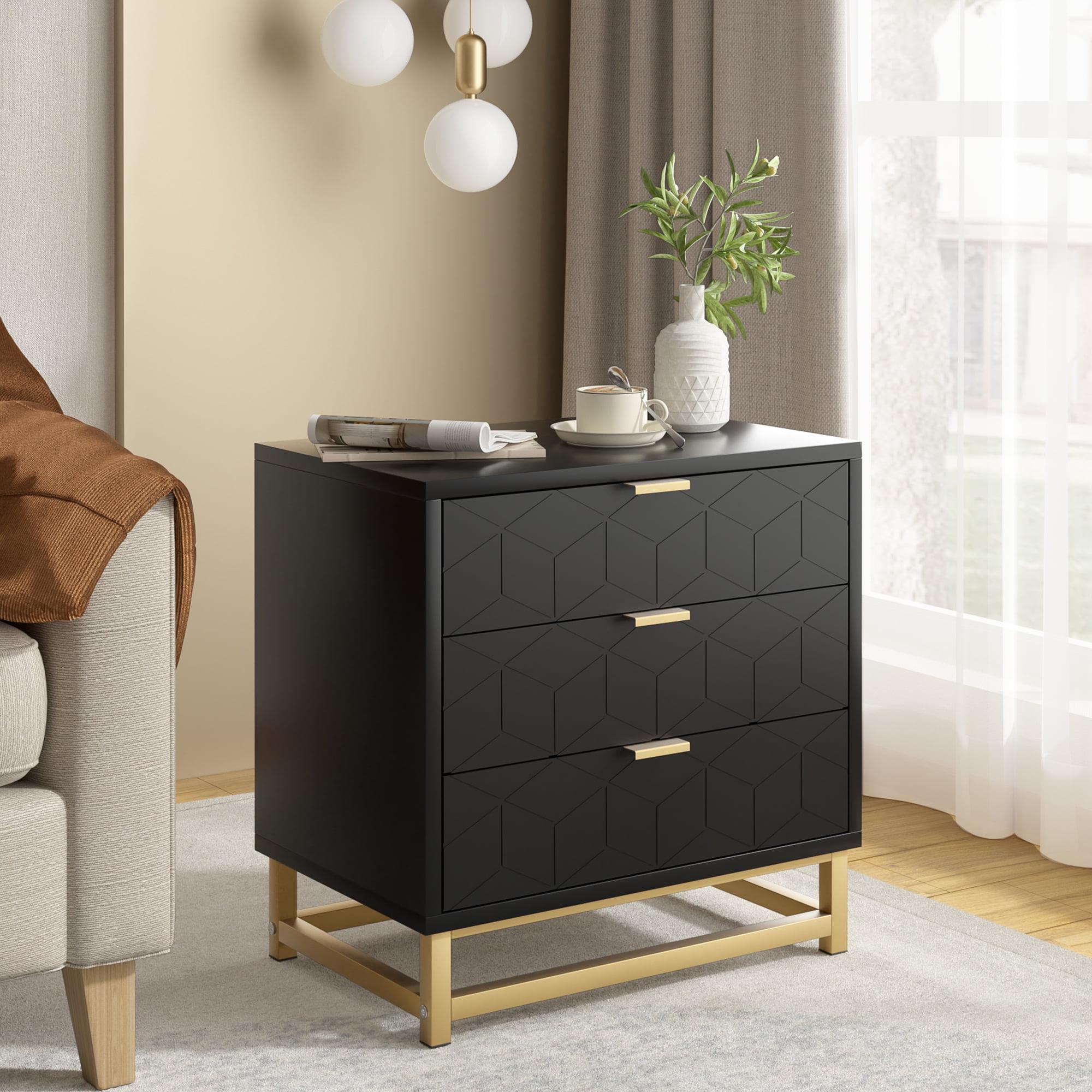 2024 New 3 Drawer Dresser for Bedroom, Modern Chest of Drawers with 3 Drawers, Tall Nightstand with Metal Base and Metal Handles, Storage Cabinet for Bedroom, Hallway