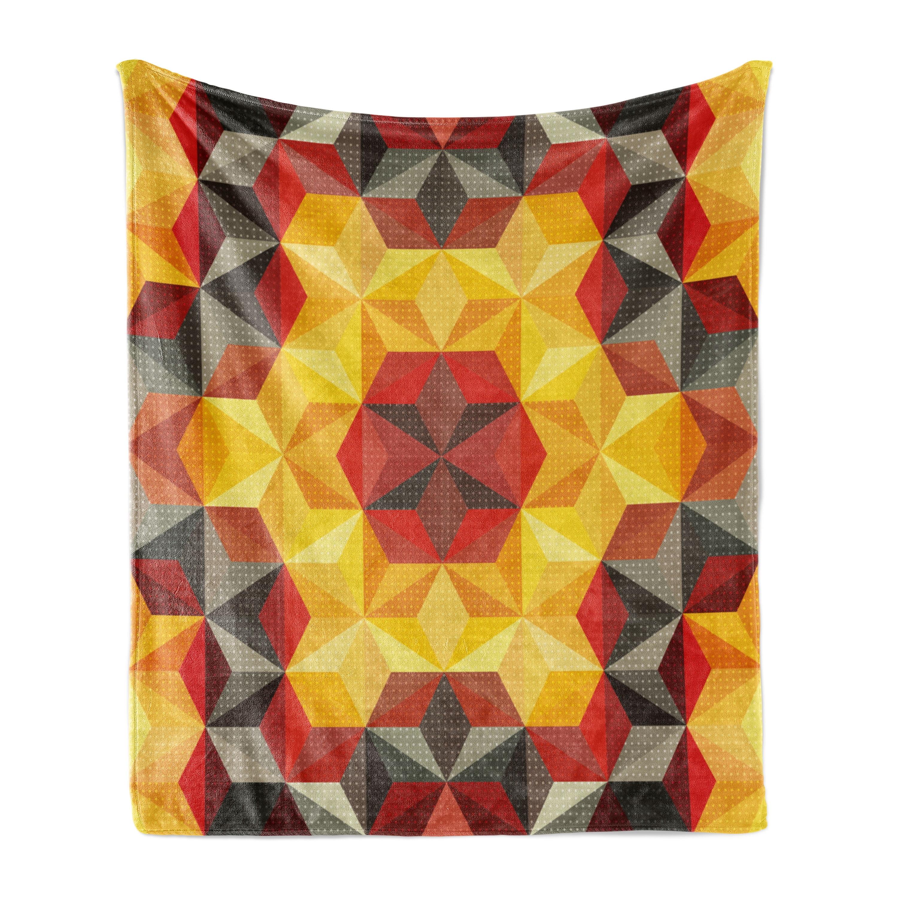 Ambesonne Abstract Art Fleece Throw Blanket Geometric Fractal Art Multicolor