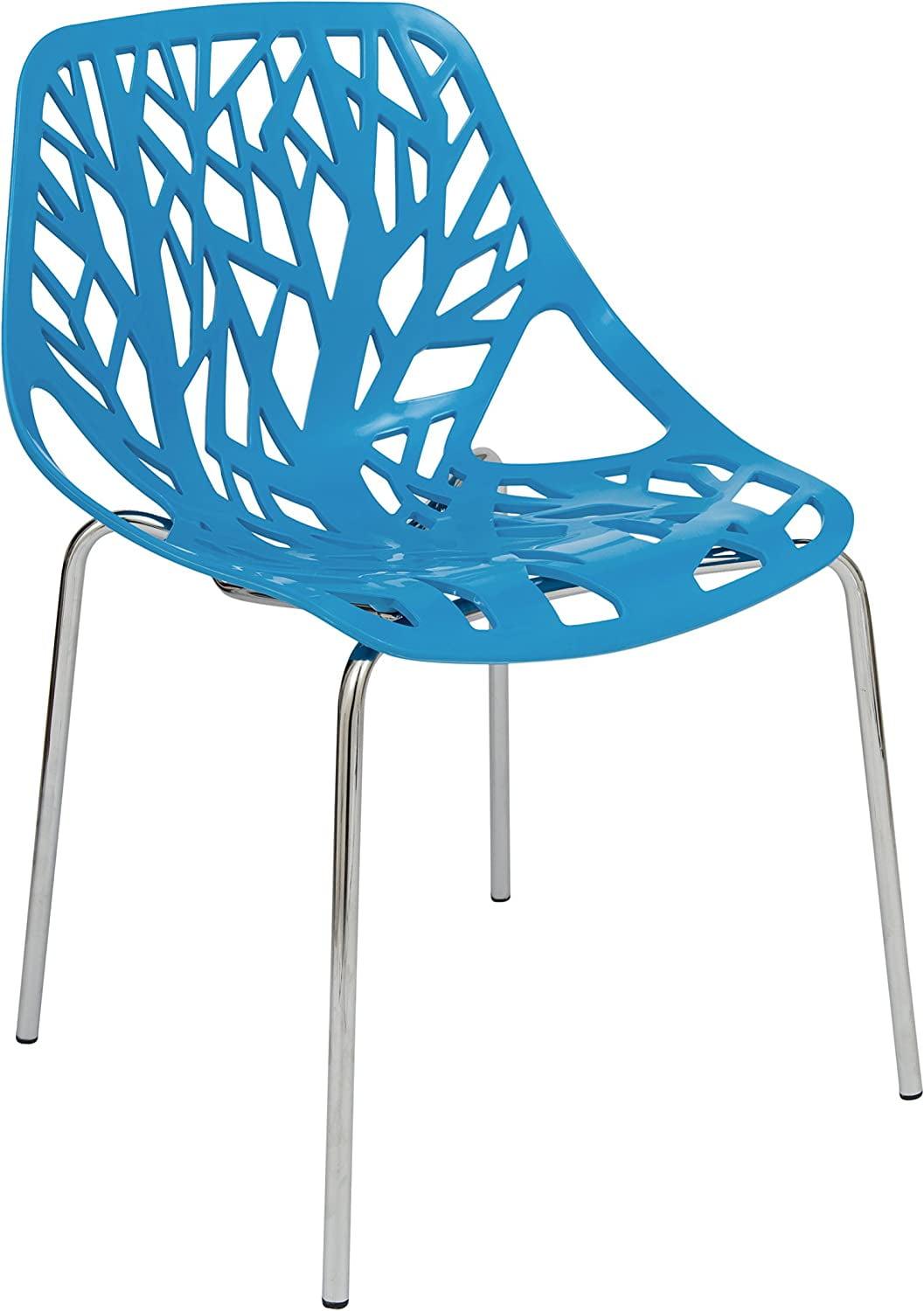 Asbury Chromed Metal Cut-Out Blue Side Chair