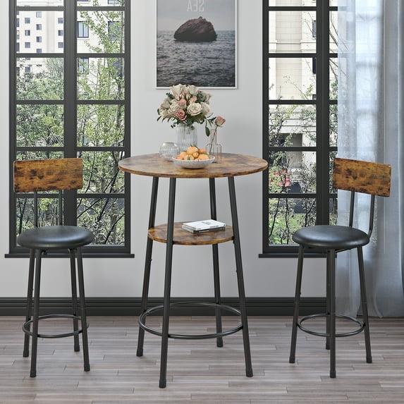 17 Stories Rustic Charm Bar Set,Weather-Resistant 3-Piece Bistro Table & Stools with Plush Backrests – Perfect for Cozy Outdoor Dining