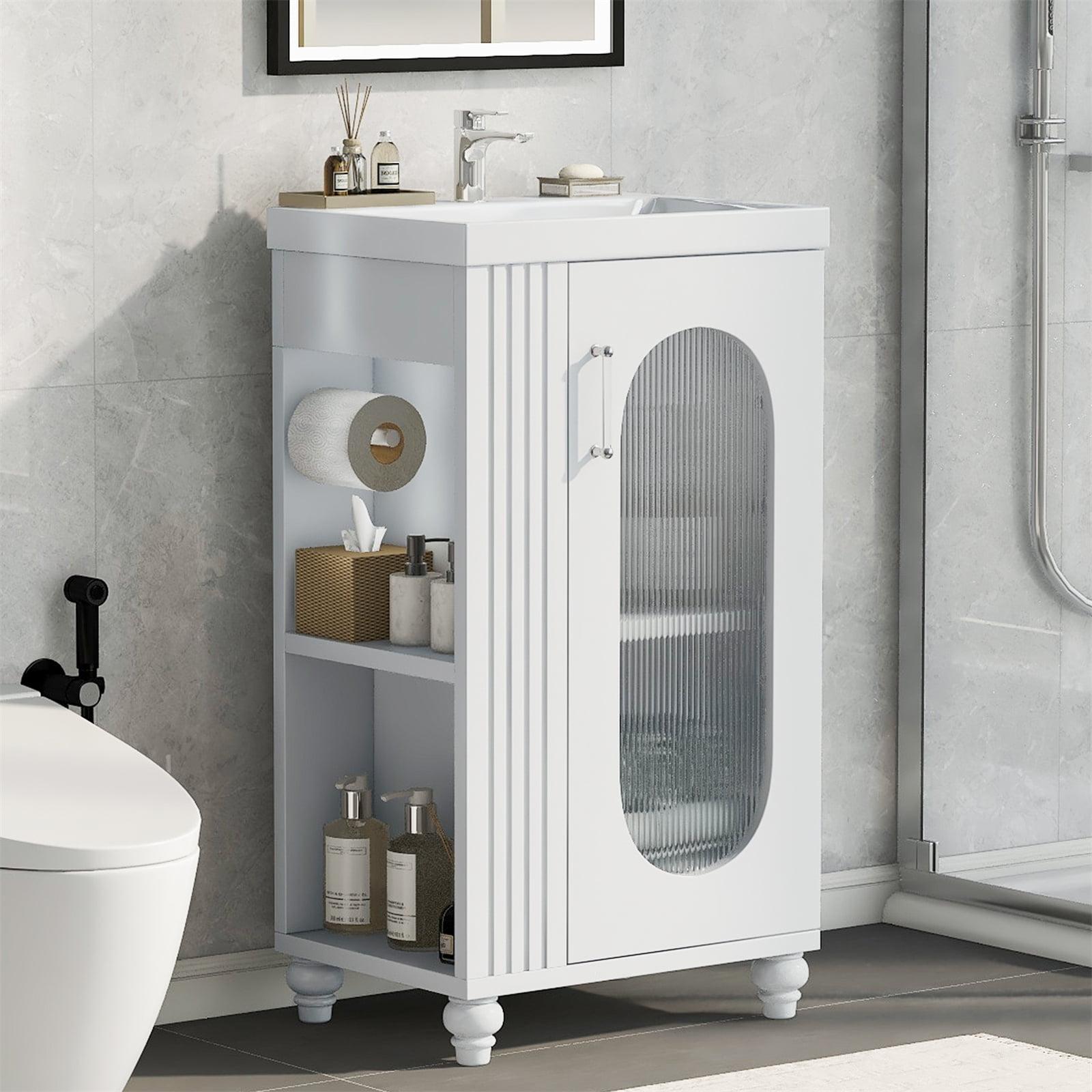 White MDF Freestanding Bathroom Vanity with Ceramic Sink