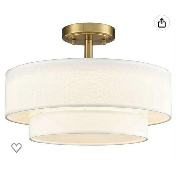 Claxy 15" Gold Semi Flush Mount LED Ceiling Light with Dual-Layer Drum Linen Shade