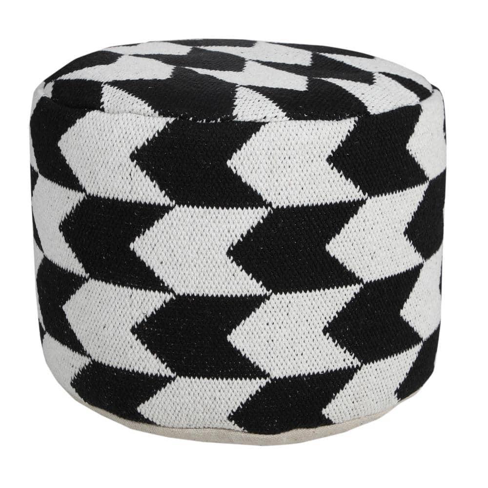 Modern Black & White Chevron Arrow 18'' Round Pouf Ottoman