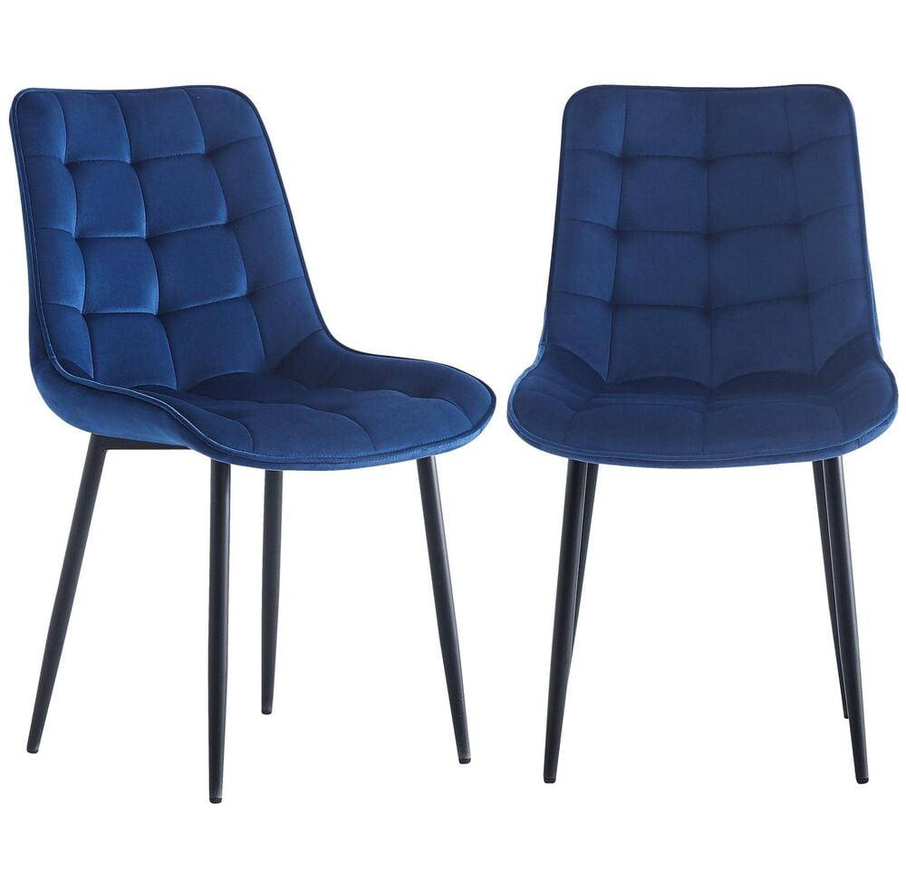 Blue Velvet Upholstered Side Chair with Black Metal Legs