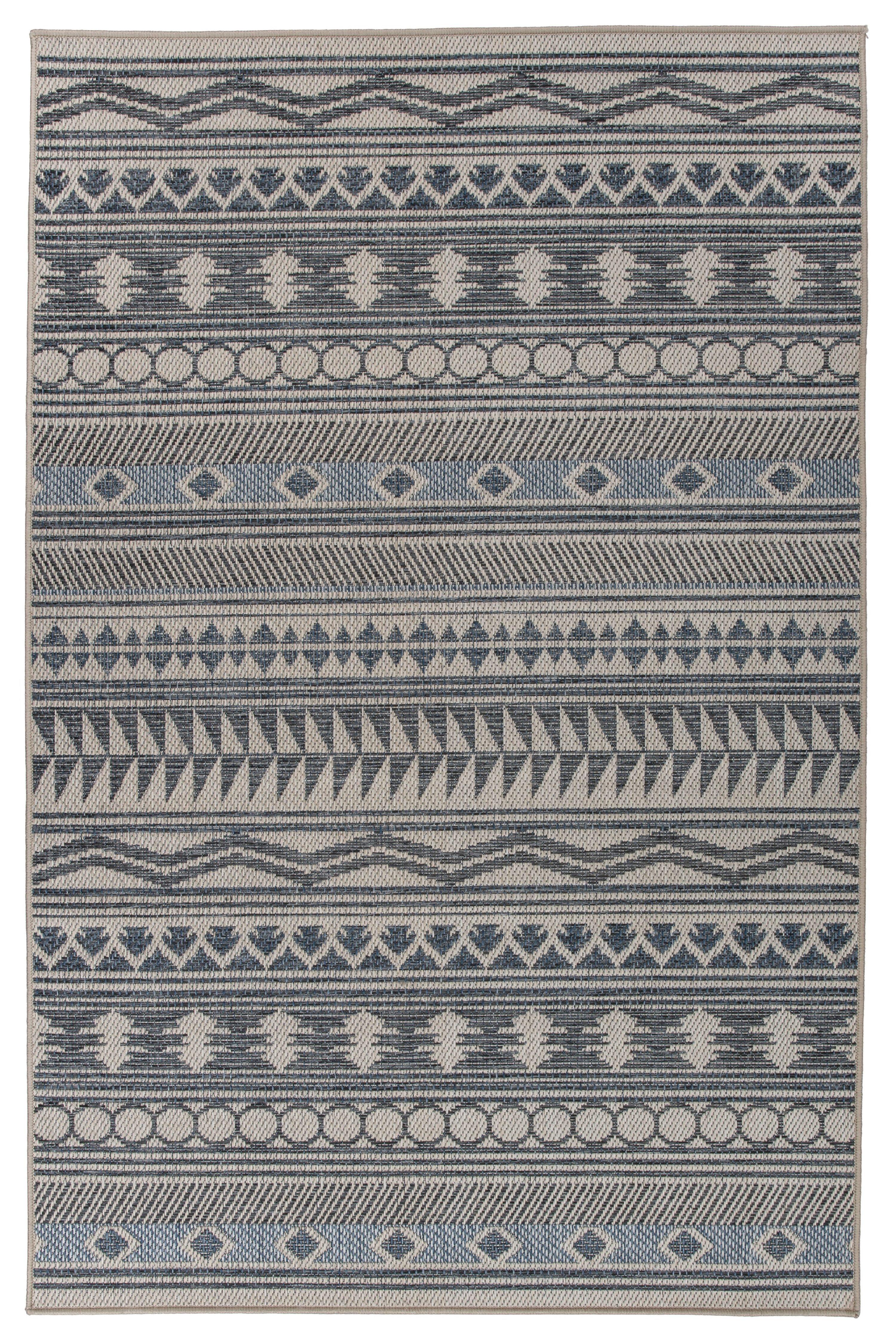 Blue Geometric 5' x 7' Synthetic Reversible Area Rug