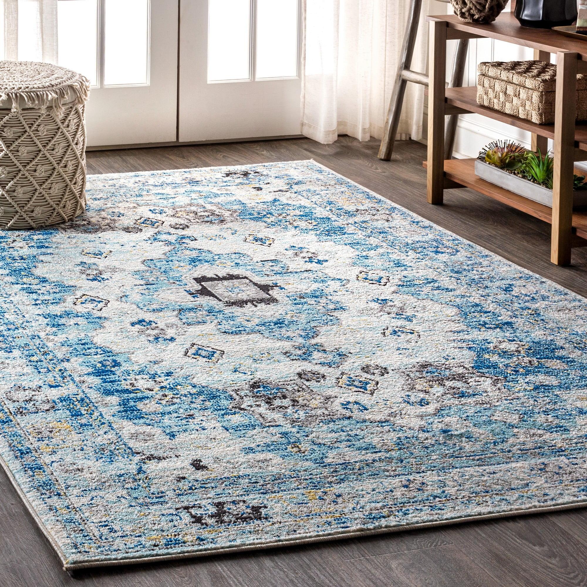 Modern Vintage Medallion Blue Synthetic 4' x 6' Area Rug