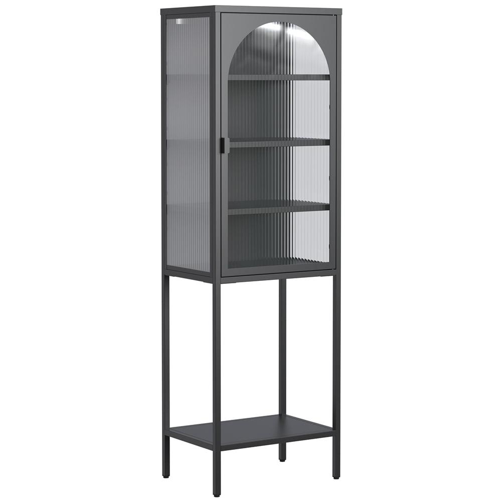 wendeway Metal Glass Door Display Storage Cabinet - 5-Tier Cube Bookshelf Storage Cabinet With 3 Adjustable Shelves For Kitchen | Wayfair
