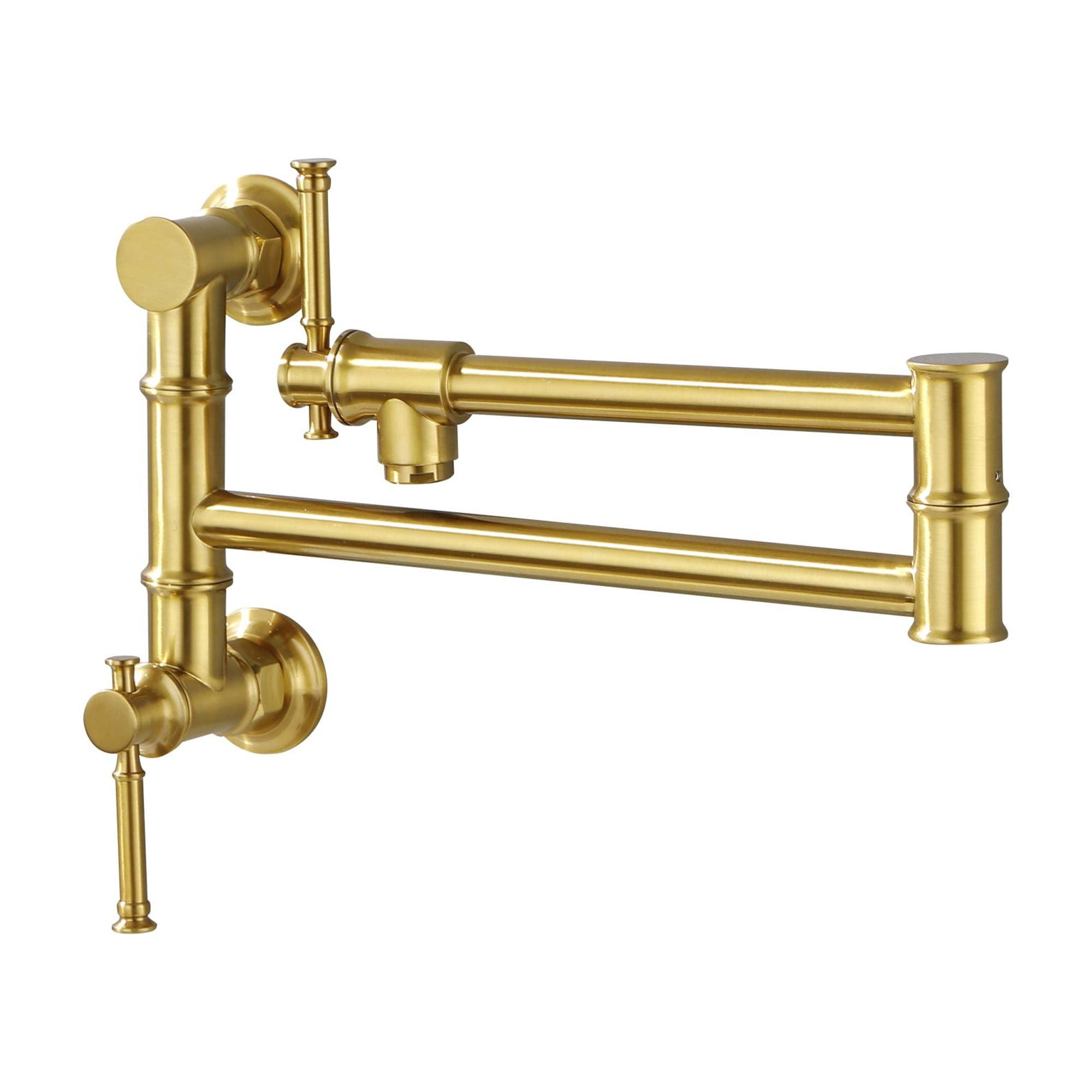 Brushed Gold Brass Wall Mounted Double Handle Pot Filler Faucet