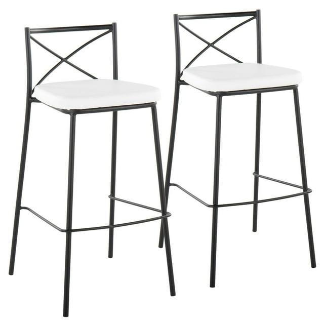 Modern Charlotte 30" Contemporary Fixed-Height Barstool In Black Metal And White Faux Leather - Set Of 2