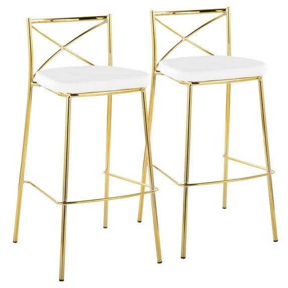 Modern Charlotte 30" Contemporary Fixed-Height Barstool In Gold Metal And White Faux Leather - Set Of 2