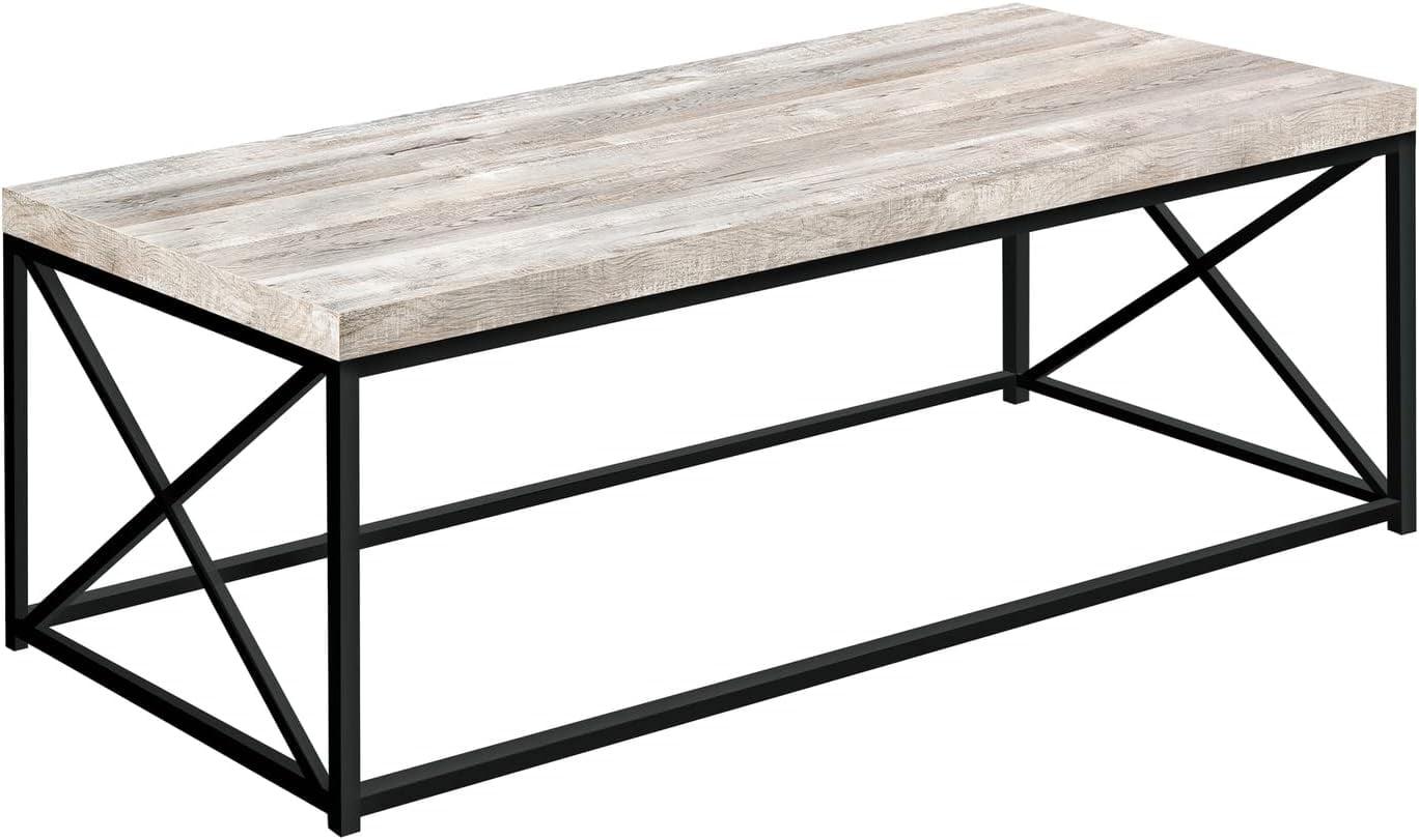 Contemporary Taupe Reclaimed Wood & Black Metal Coffee Table, 44"