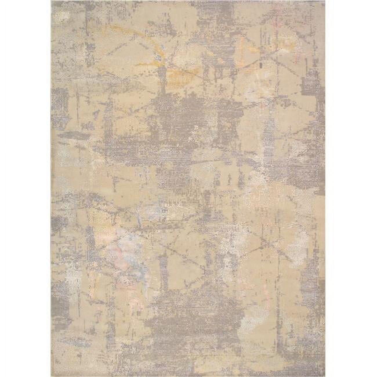 Gray Abstract Hand-Knotted Wool and Silk 10' x 14' Rug