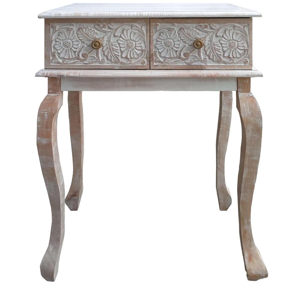 Brown and White Mango Wood Console Table with Storage