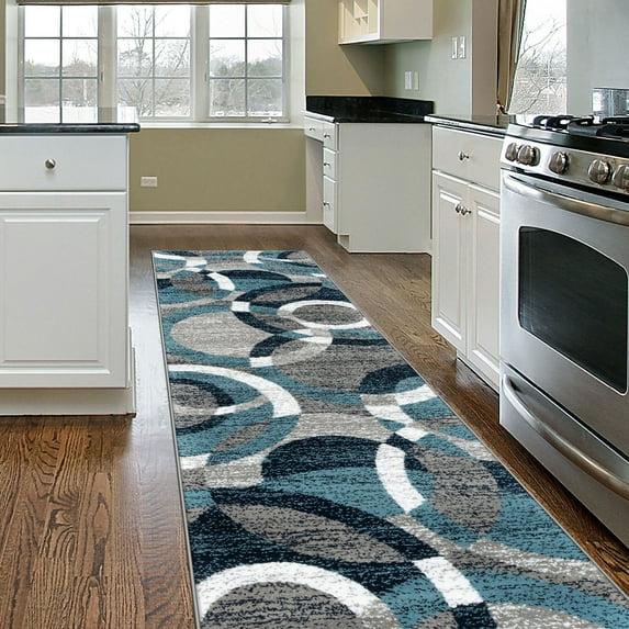 World Rug Gallery Geometric Circles Blue 2' x 7' Runner Rug