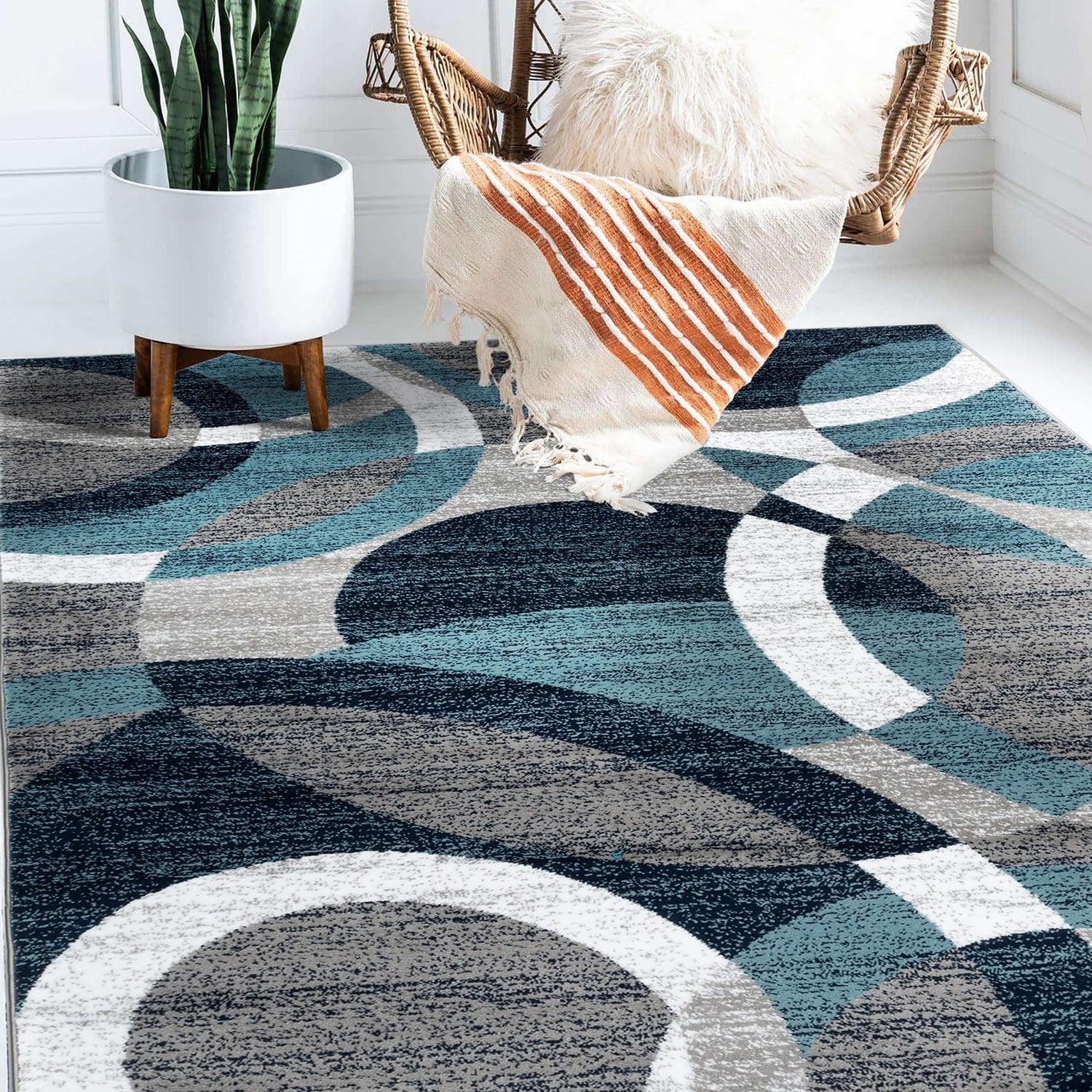 Blue Geometric Circles 5' x 7' Synthetic Area Rug