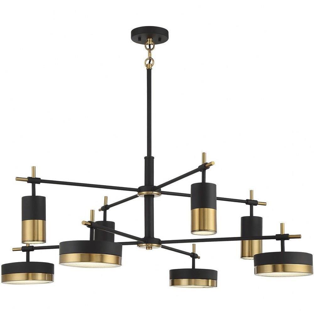 Ashor 8-Light LED Chandelier in Matte Black with Warm Brass Accents