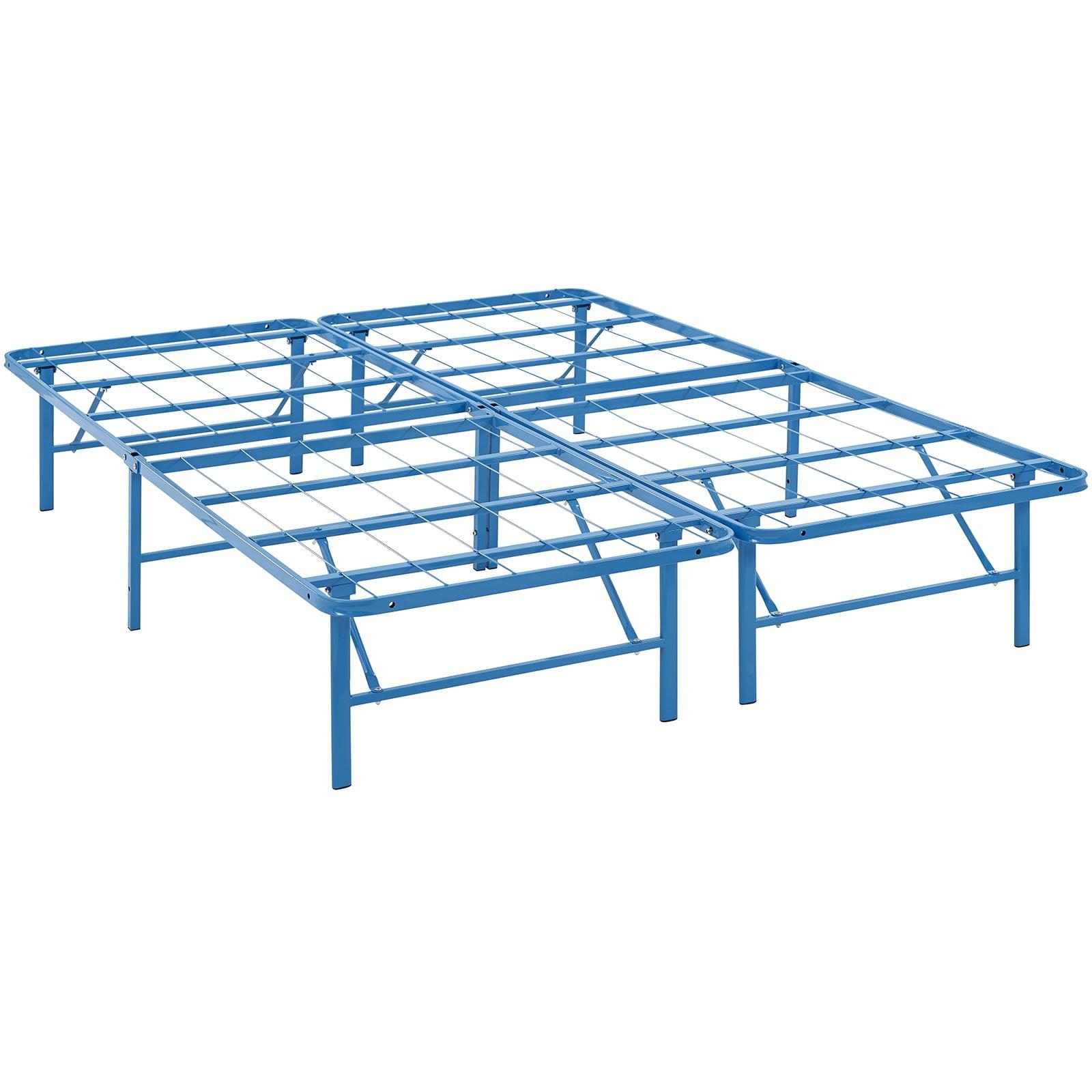 Modern Contemporary Urban Design Bedroom Queen Size Platform Bed Frame, Blue, Metal Steel