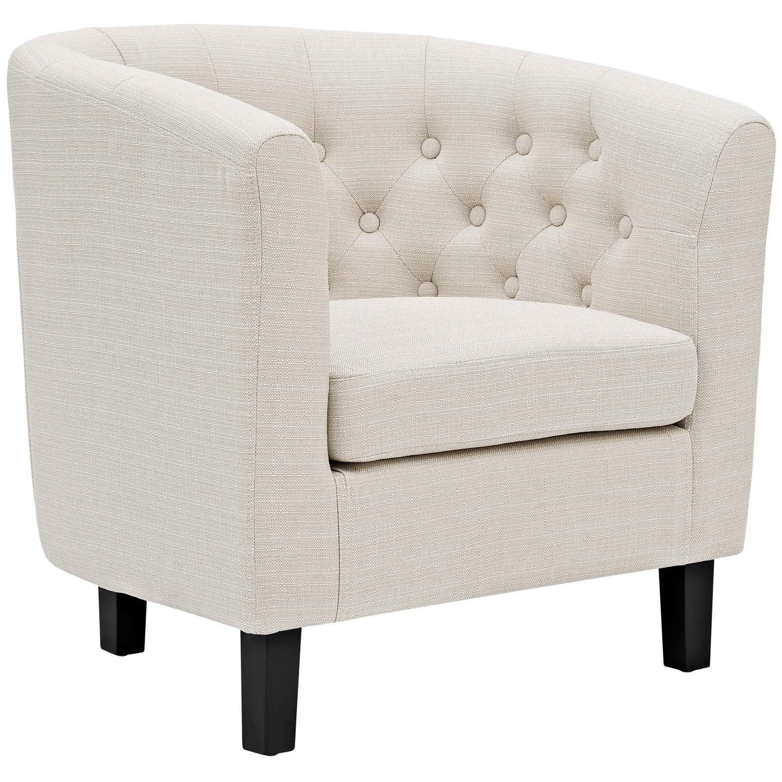 Chesterfield-Inspired Beige Velvet Barrel Armchair with Espresso Wood Legs