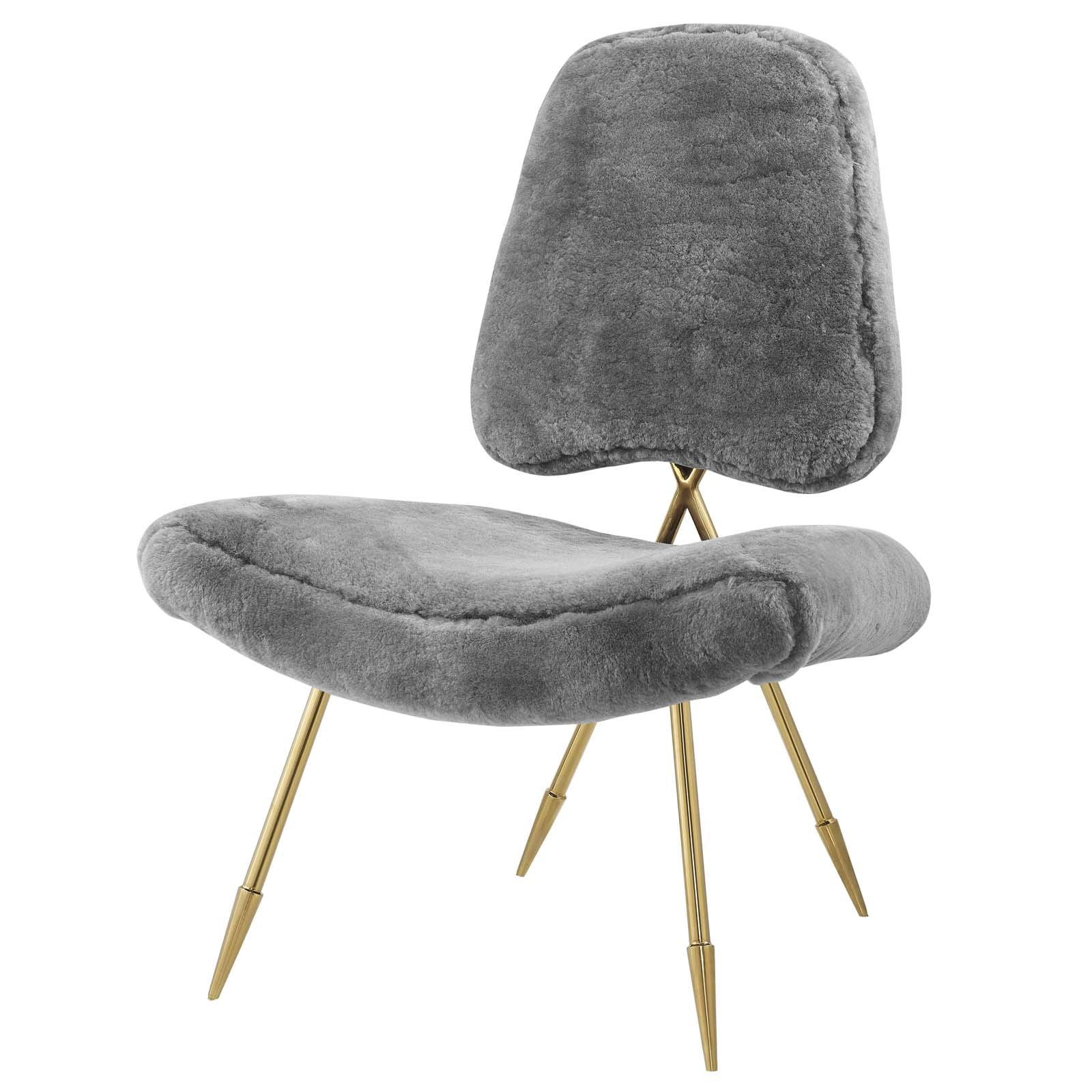 Elegant Gray Velvet Lounge Chair with Gold Metal Frame