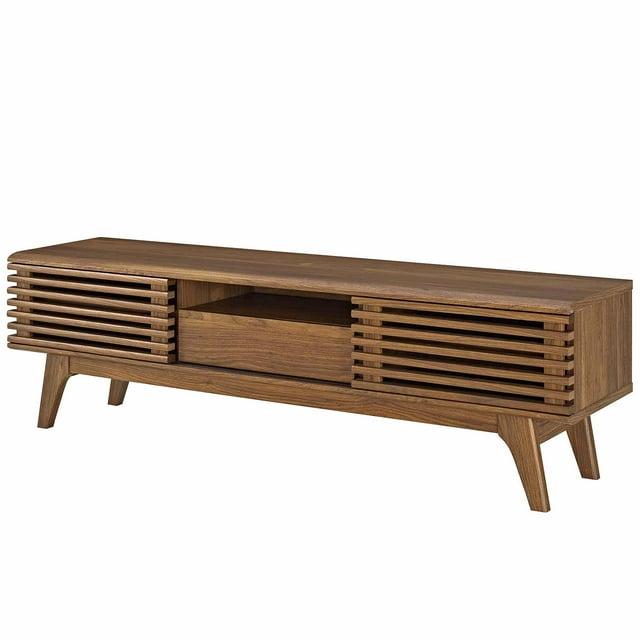 Render TV Stand for TVs up to 59" Walnut - Modway: Mid-Century Media Storage, Sliding Doors