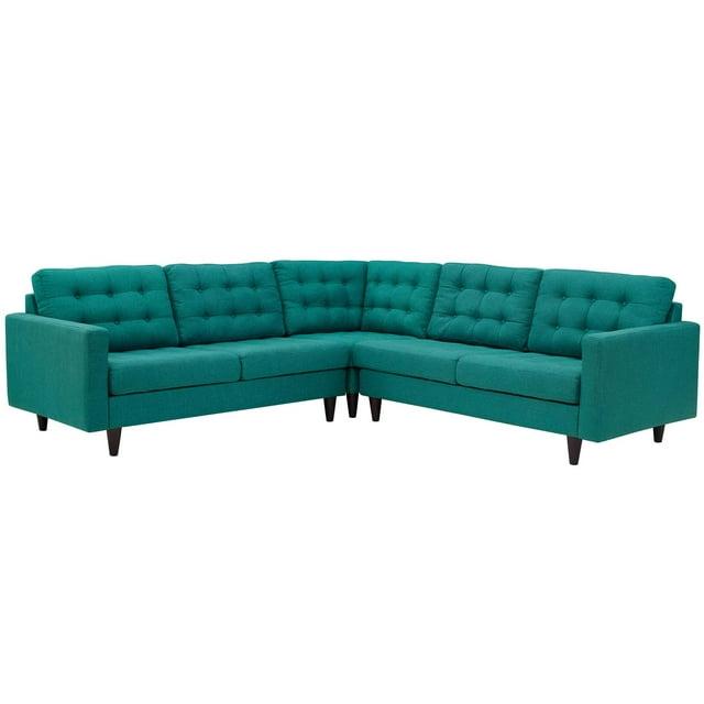 Modway Empress Upholstered Fabric Corner Sectional Sofa in Teal Blue