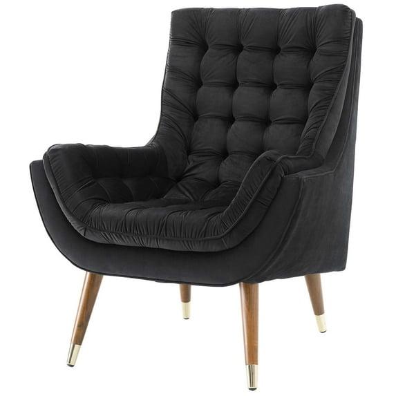 Modway Suggest Button Tufted Performance Velvet Lounge Chair in Black