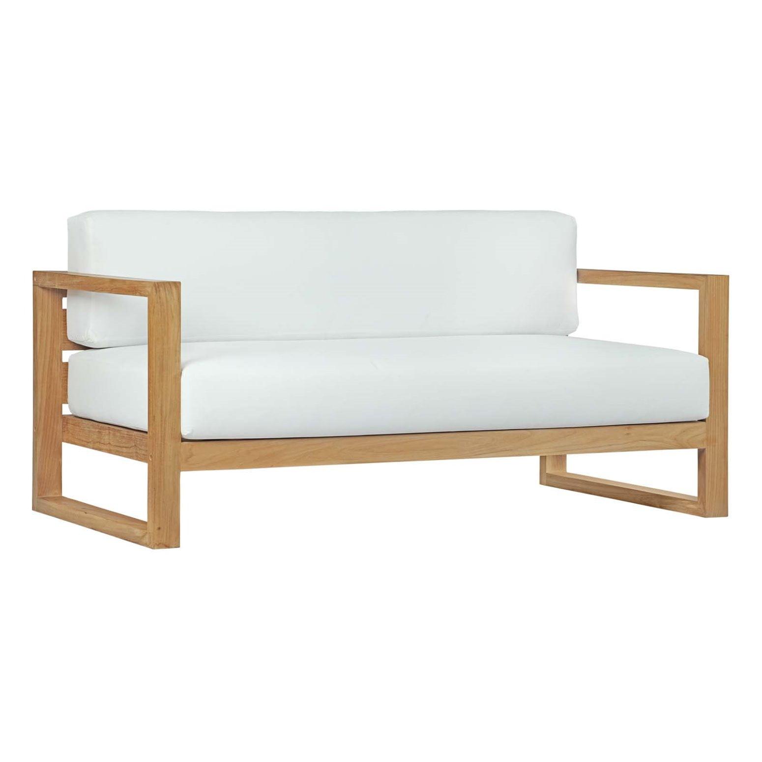 Upland Teak Wood 63.5'' Natural White Outdoor Patio Sofa