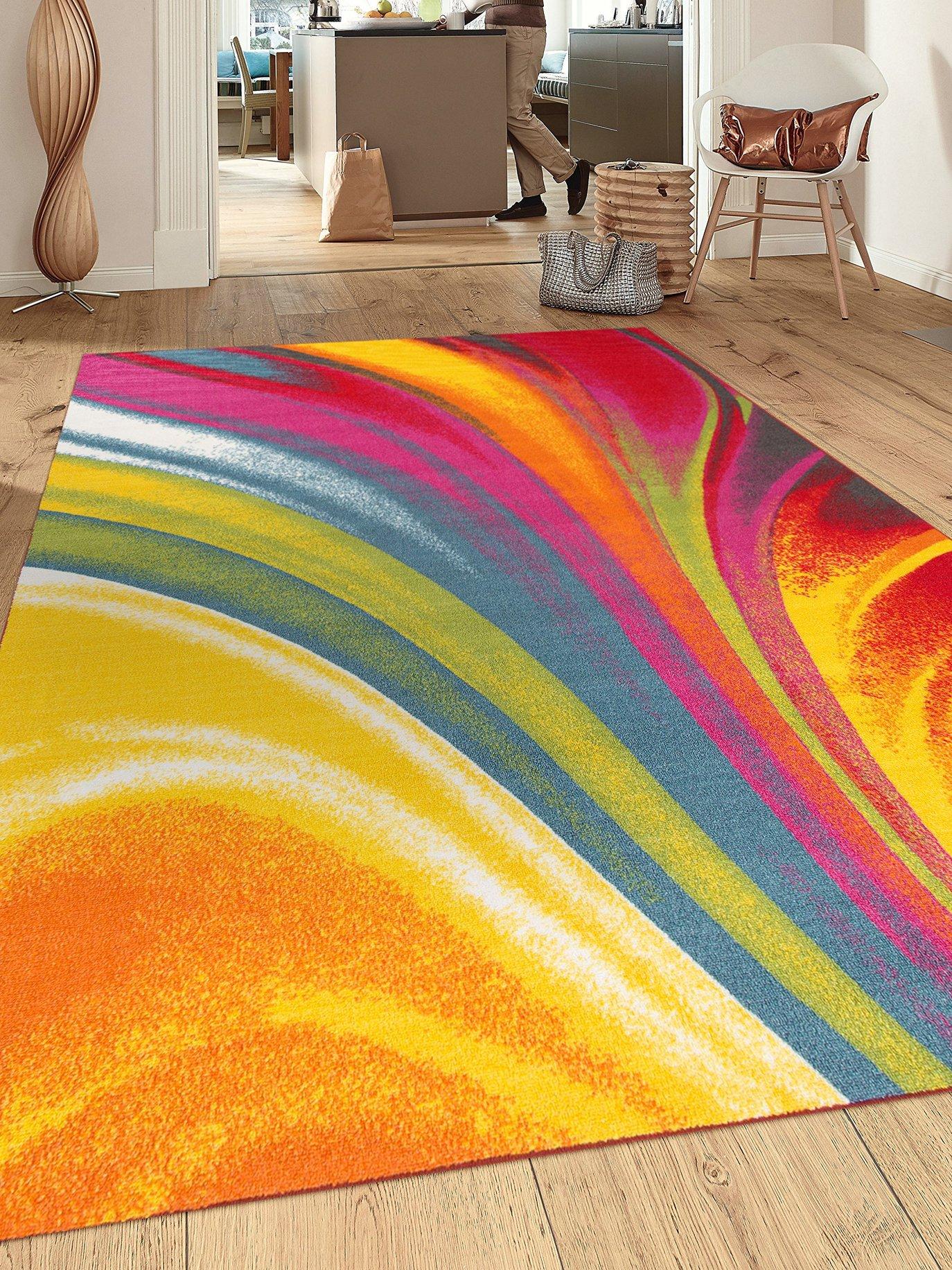 World Rug Gallery Modern Contemporary Waves Multicolored Non-slip (Non-skid) Indoor Area Rug - Multi 7'10" x 10'