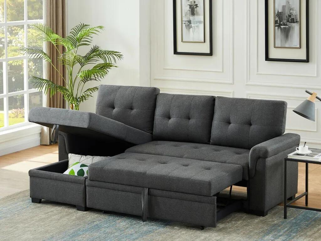 Sierra Dark Gray Fabric Reversible Sleeper Sectional Sofa with Storage Chaise