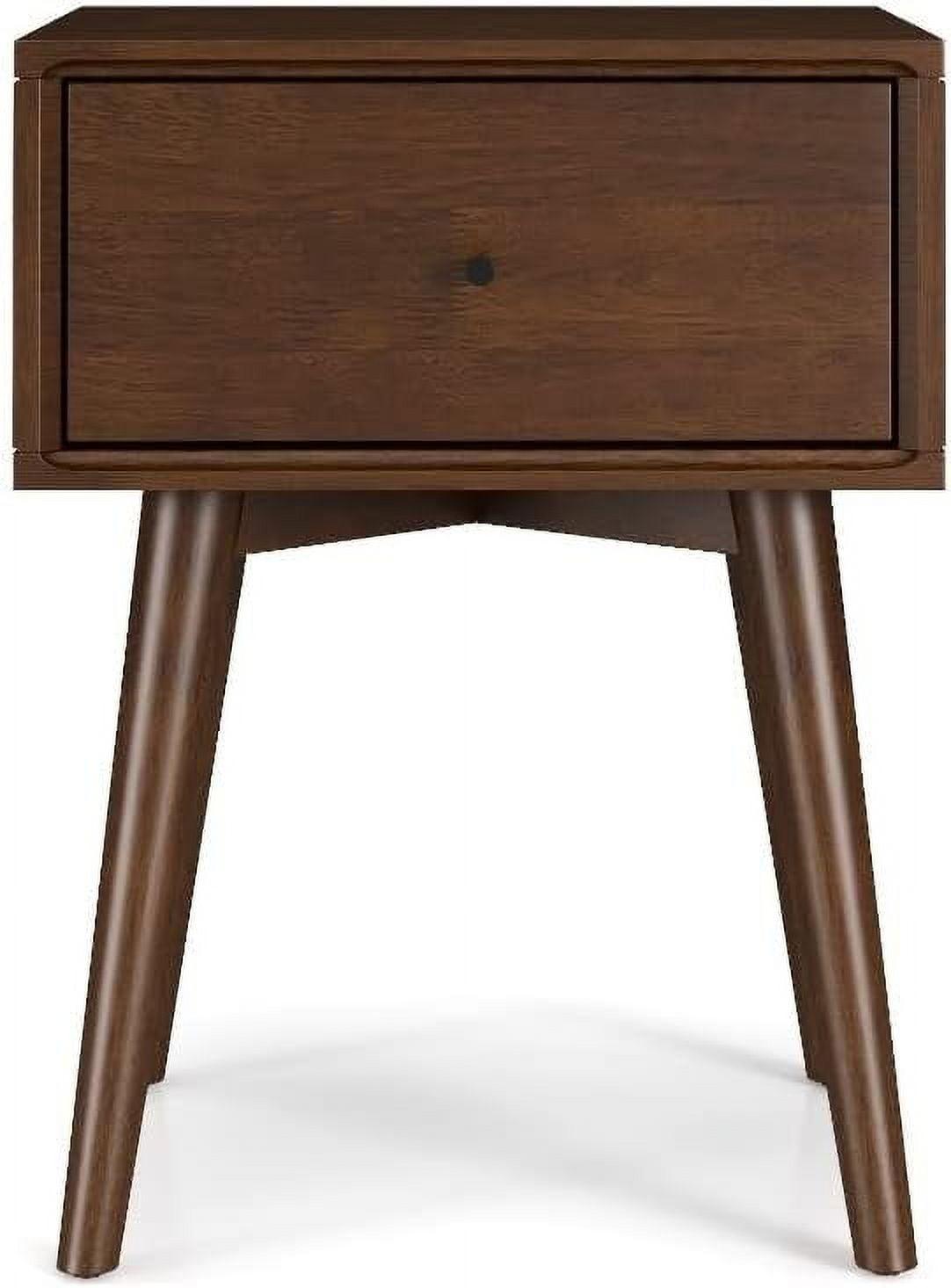 Avery Mid-Century Modern Brown Walnut Wood Nightstand with Storage Drawer