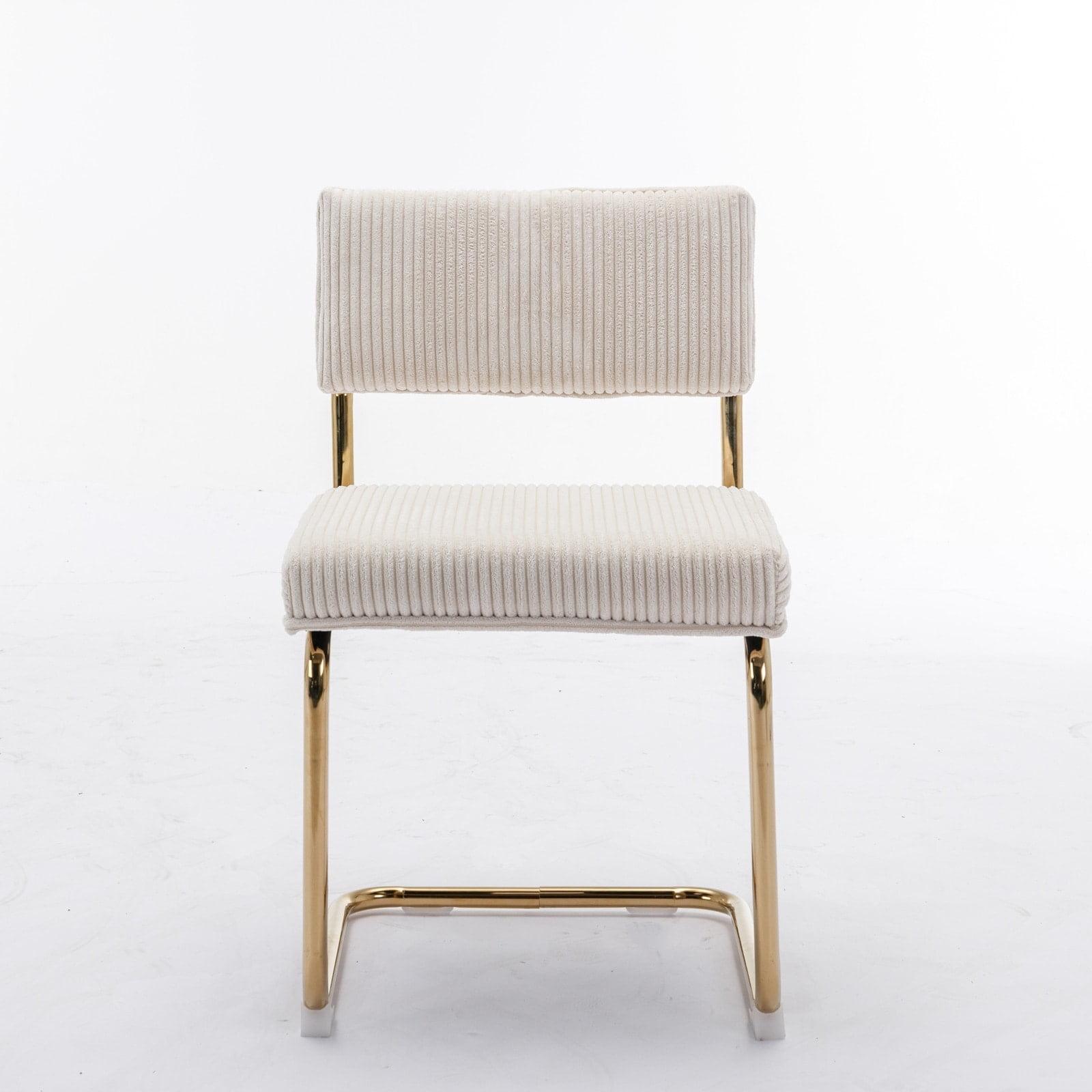 Beige Corduroy Upholstered Dining Chair with Gold Metal Frame