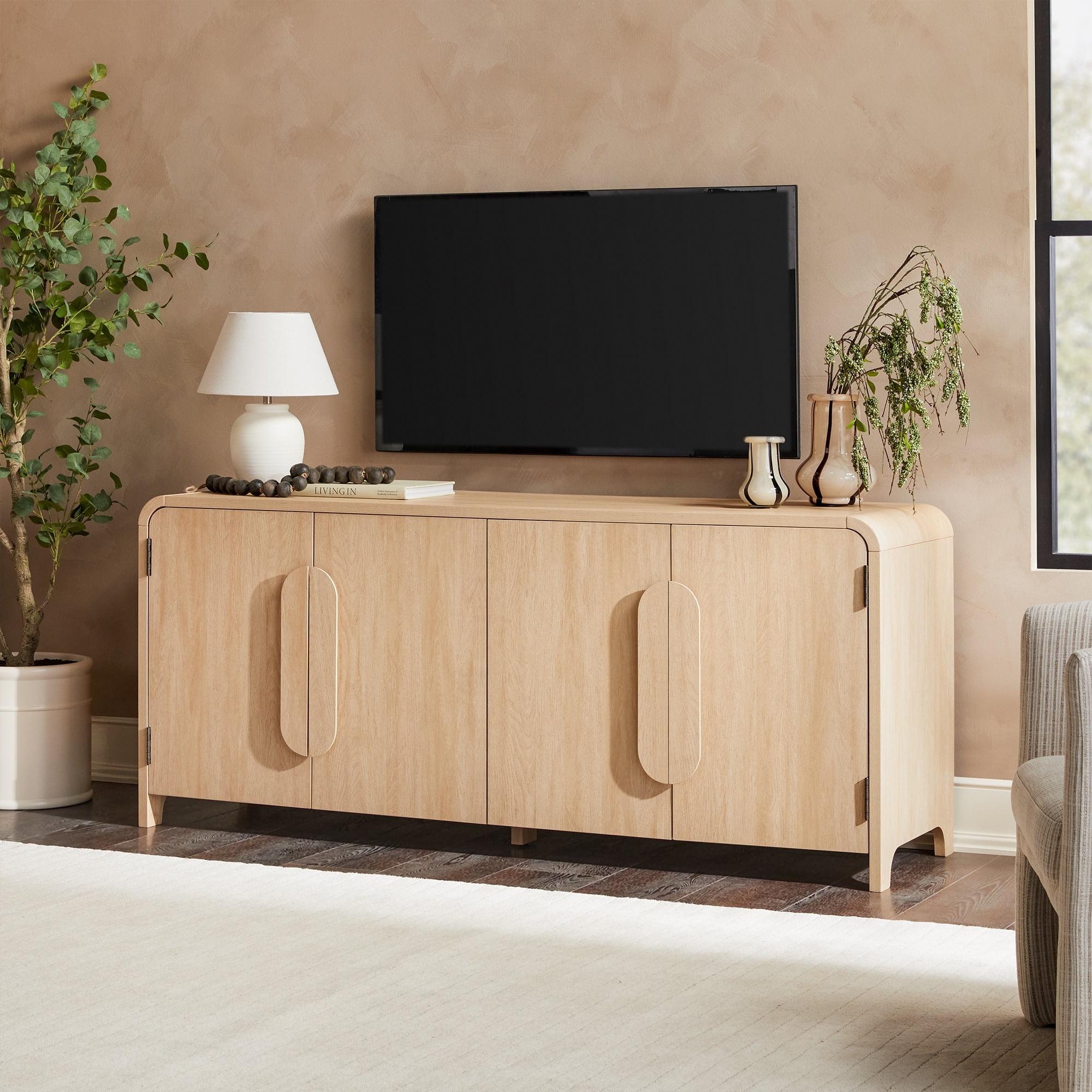 Modern Curved 70" Buffet Sideboard and TV Stand for up to 80" TV Coastal Oak
