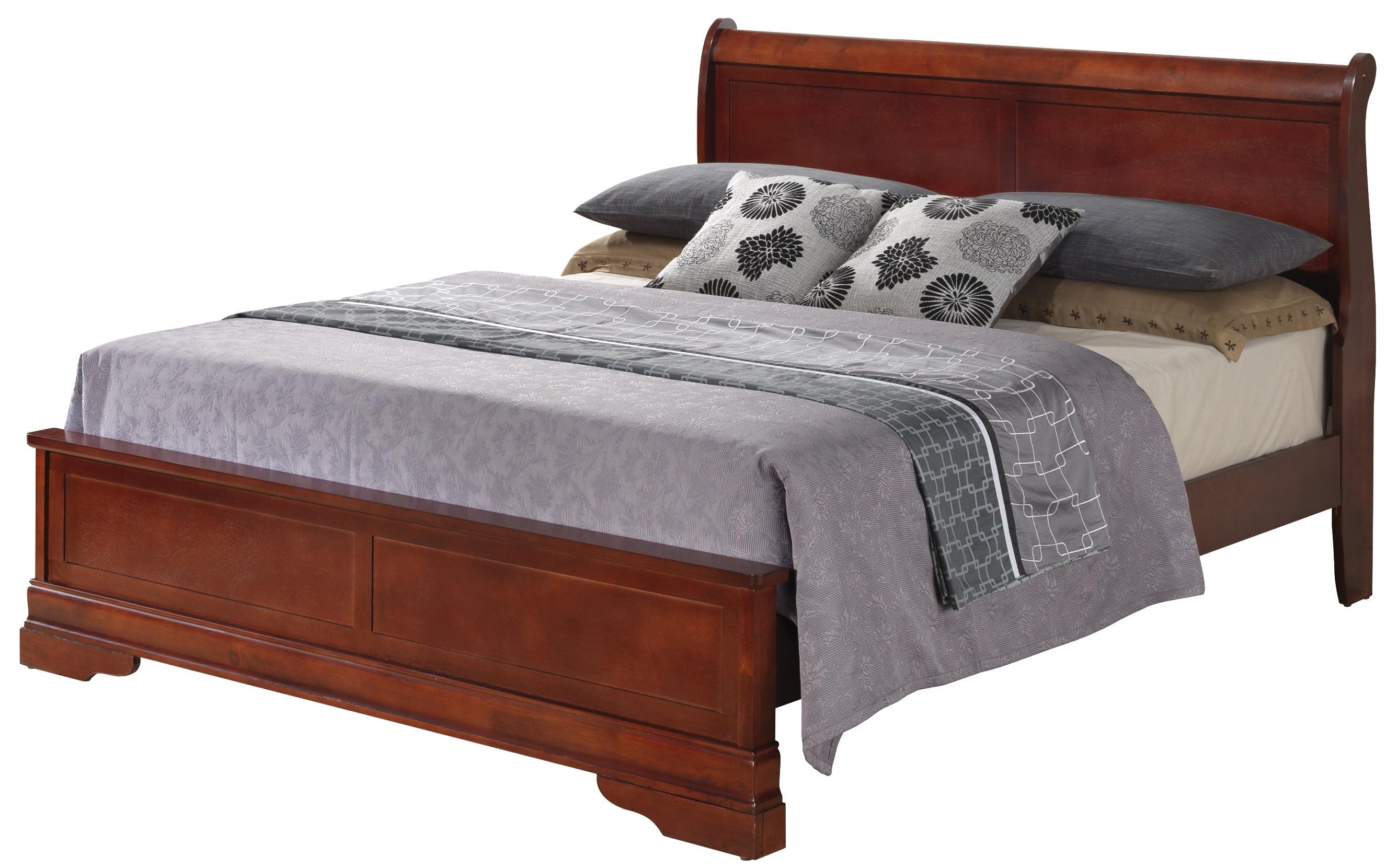 Classic Cherry Sleigh Queen Bed with Storage Drawers and Wood Headboard