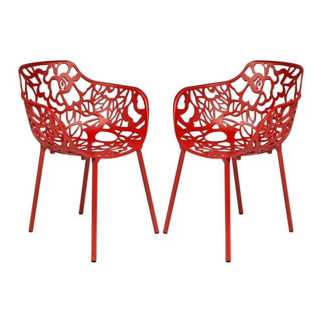 LeisureMod Devon Aluminum Stackable Outdoor Dining Armchair Set of 2, Red