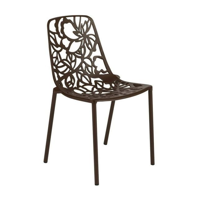 LeisureMod Devon Modern Aluminum Outdoor Stackable Dining Chair, Brown